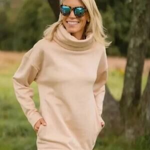 Dudley Stephens Clover Cocoon Cowl Turtleneck Tunic Sweatshirt Blush Beige Small